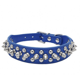 Spiked Studded Leather Dog Collar Rivets Pet Small Large Cat Pit Bull Adjustable (Color: Navy Blue, size: S)