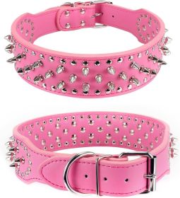Spiked Studded Leather Dog Collar Rivets Pet Small Large Cat Pit Bull Adjustable (Color: Rose, size: S)